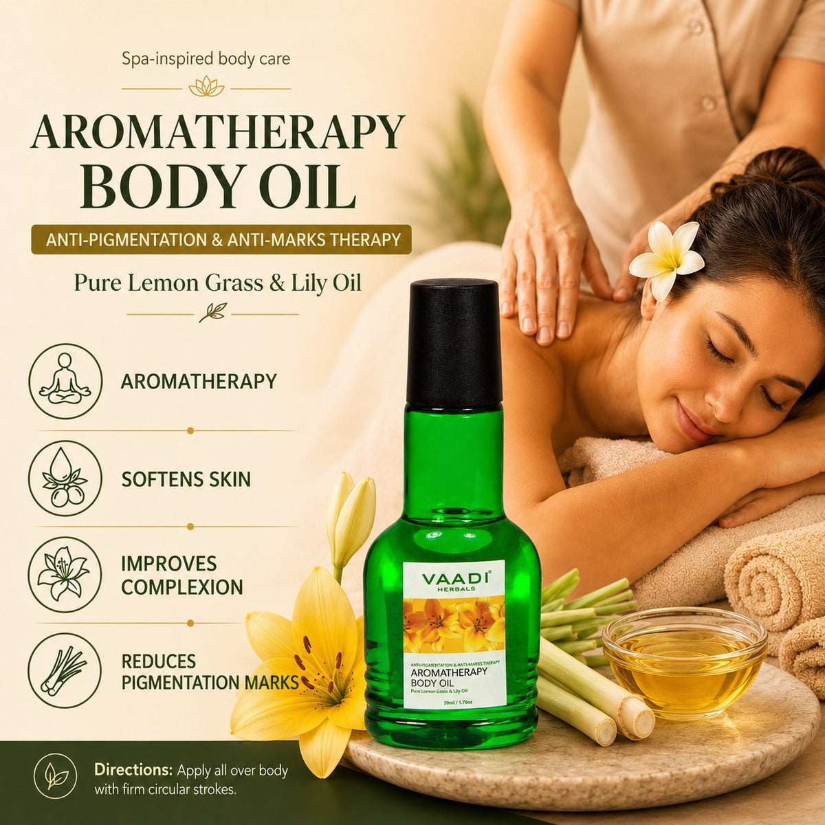 Lemongrass Oil with Lily Extract - Aromatherapy - Strengthens Bones - Relieves Headache- Heals Skin (110 ml/4 fl oz)
