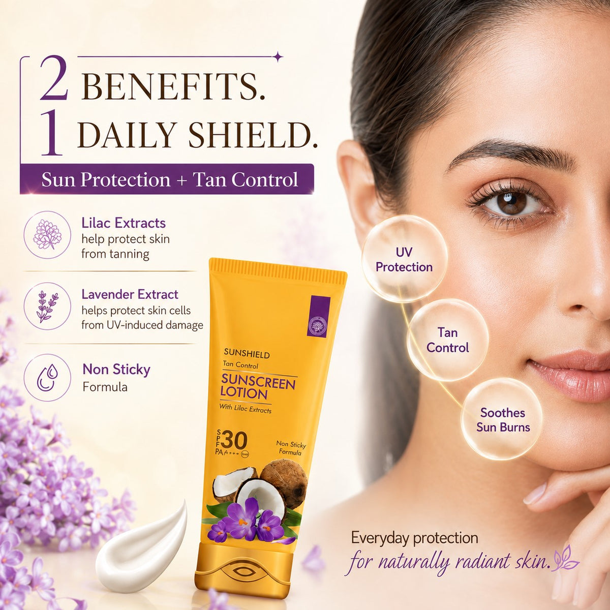 Sunscreen Lotion SPF 30 wth Lilac Extract - Anti oxidant Rich - Long Lasting - Protects from Sun Tan (110 ml / 4 fl oz)