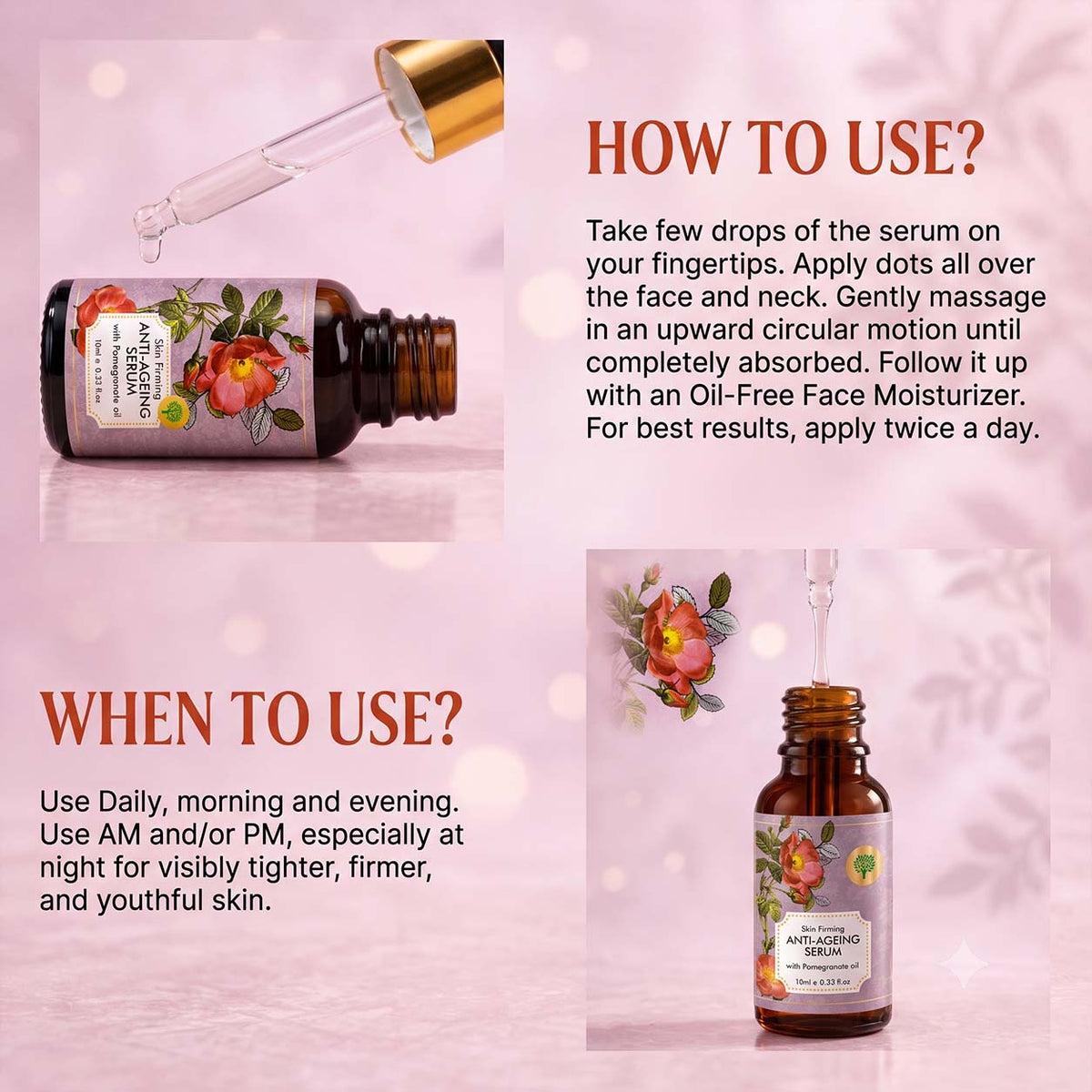 Vitamin E Anti Ageing Serum with Pomegranate Oil - Reduces Fine Lines, Lightens Wrinkles & Brightens Complexion (10 ml/ 0.33 oz)
