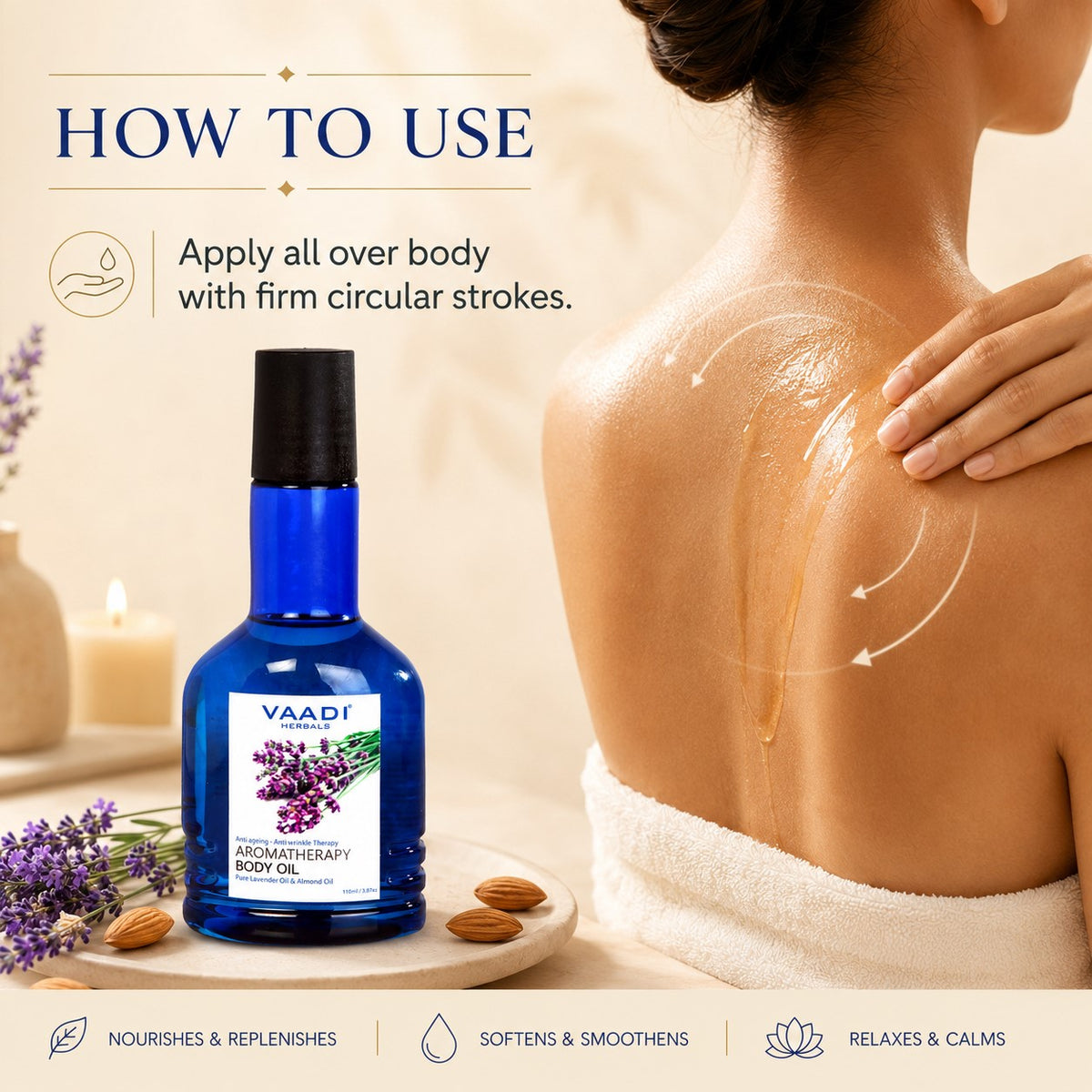 Lavender Body Oil with Almond Extract - Aromatherapy - Anti Ageing - Reduces Stress & Depression (110ml /4 fl oz)