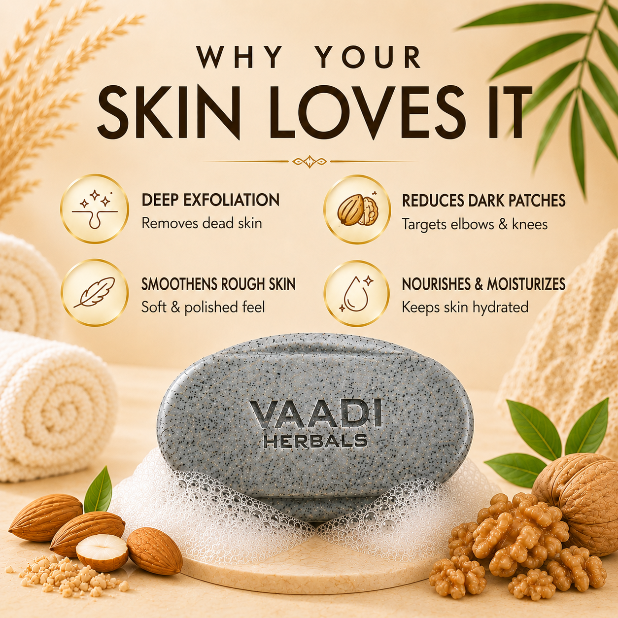 Elbow Foot Knee Scrub Soap with Almond & Walnut - Removes Dead Skin - Makes Skin Soft (3 x 75 gms / 2.7 oz)