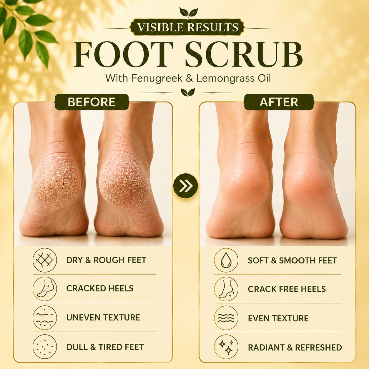 Foot Scrub with Fenugreek & Lemongrass Oil - Therapeutic Exfoliates - Rejuvenates Damaged Skin - Softens Skin (110 gms / 4 oz)