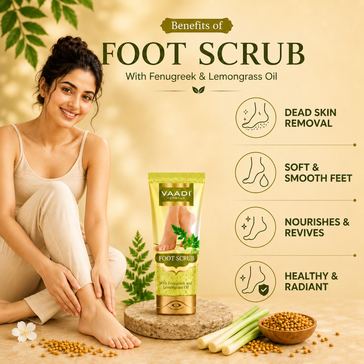 Foot Scrub with Fenugreek & Lemongrass Oil - Therapeutic Exfoliates - Rejuvenates Damaged Skin - Softens Skin (110 gms / 4 oz)
