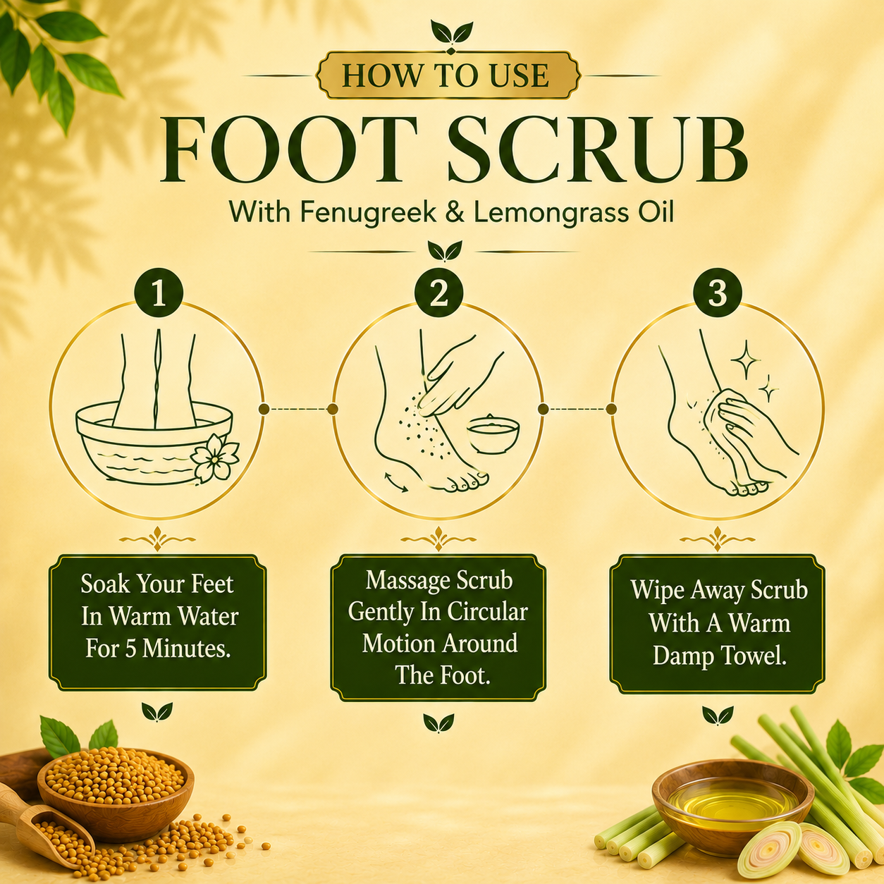Foot Scrub with Fenugreek & Lemongrass Oil - Therapeutic Exfoliates - Rejuvenates Damaged Skin - Softens Skin (110 gms / 4 oz)