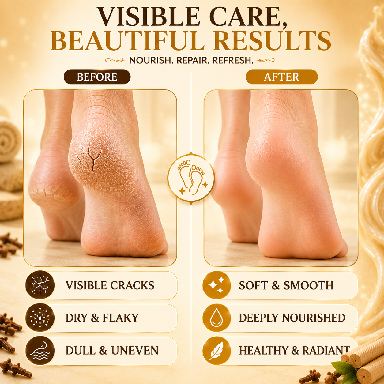 Foot Cream with Clove & Sandalwood Oil - Softens Dry & Cracked Feet - Deep Moisturises (500 gms / 17.7 oz)