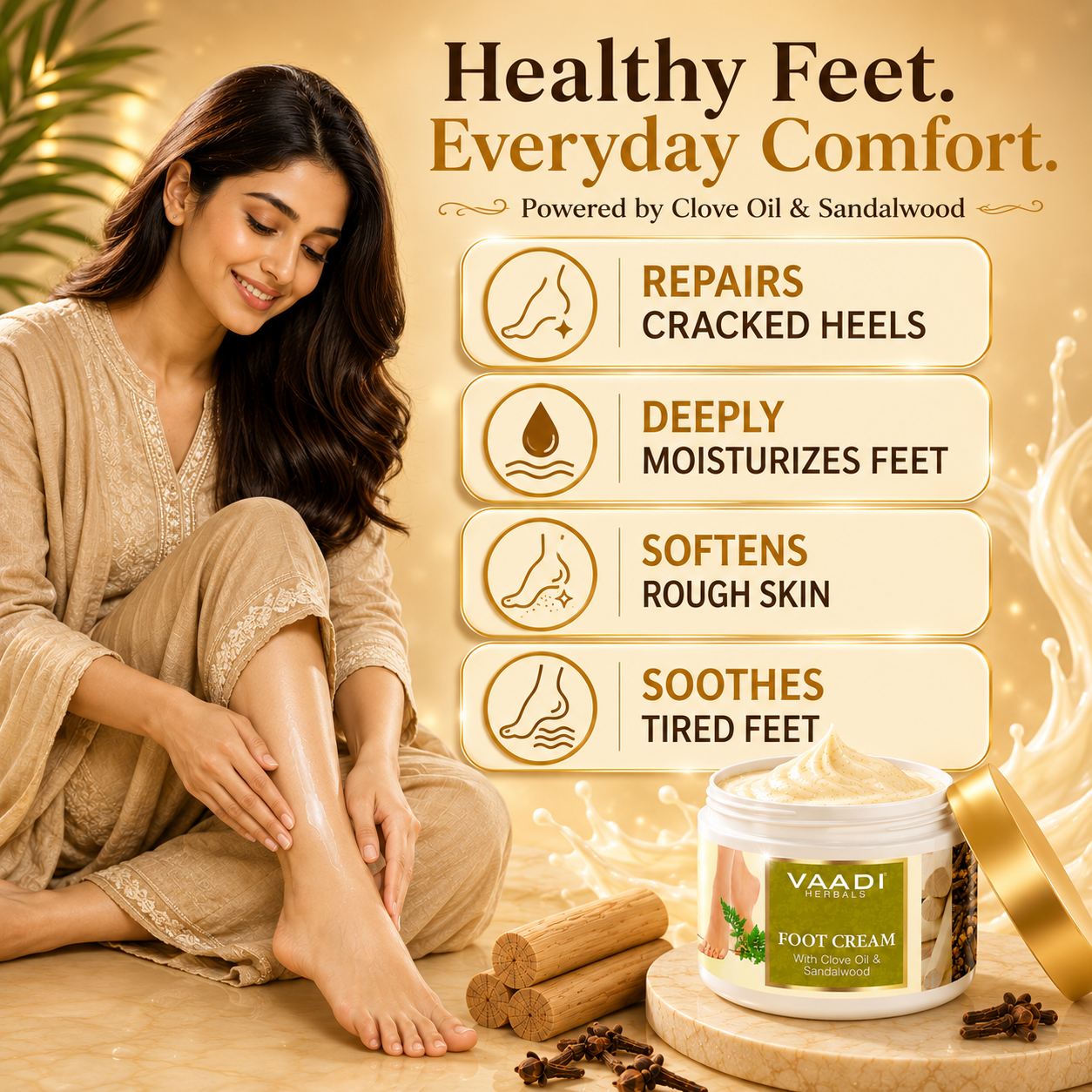 Foot Cream with Clove & Sandalwood Oil - Softens Dry & Cracked Feet - Deep Moisturises (500 gms / 17.7 oz)