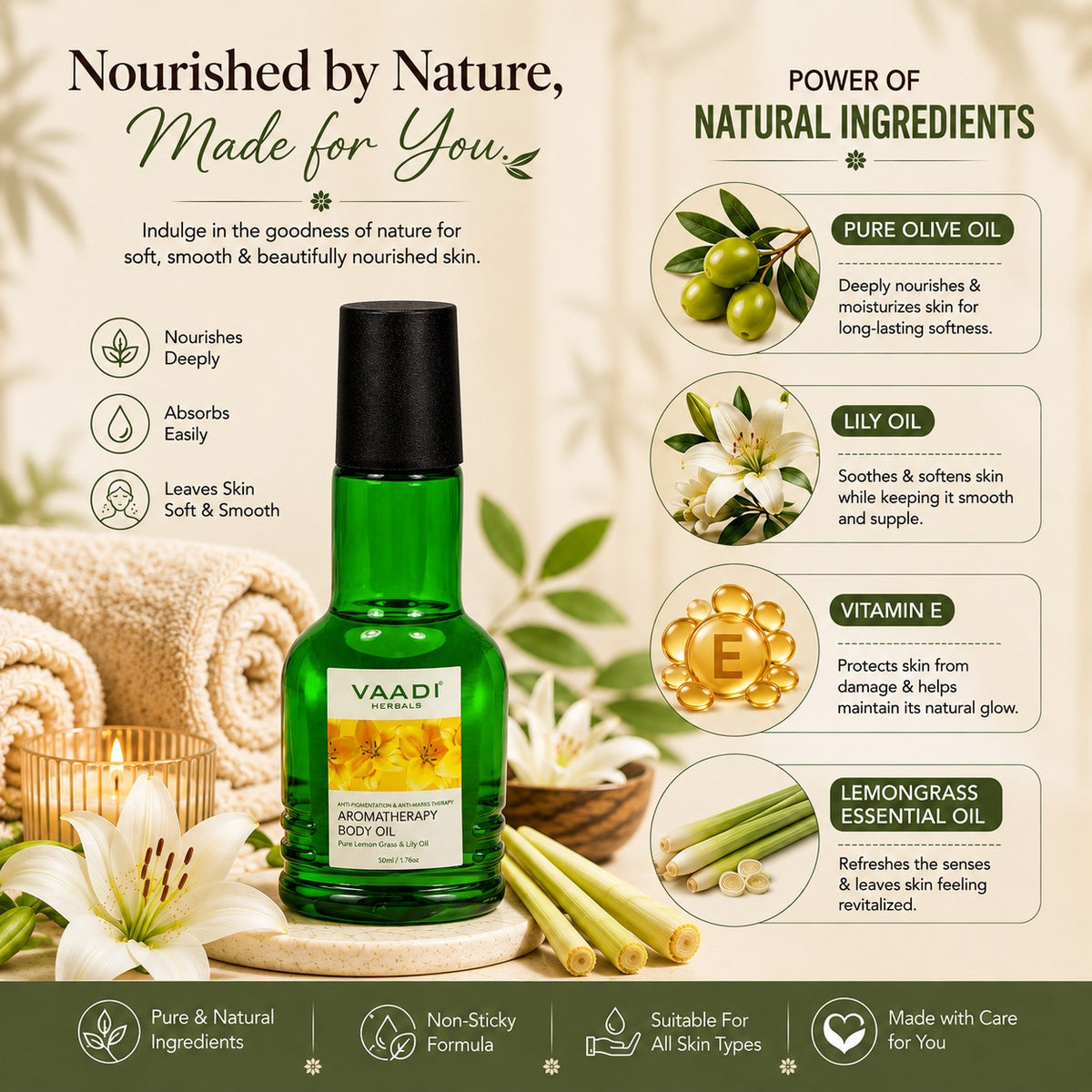 Lemongrass Oil with Lily Extract - Aromatherapy - Strengthens Bones - Relieves Headache- Heals Skin (110 ml/4 fl oz)