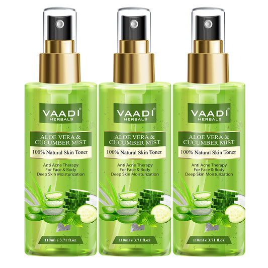 Aloe Vera & Cucumber Mist - 100% Natural Skin Toner (3 x 110 ml / 4 fl oz)