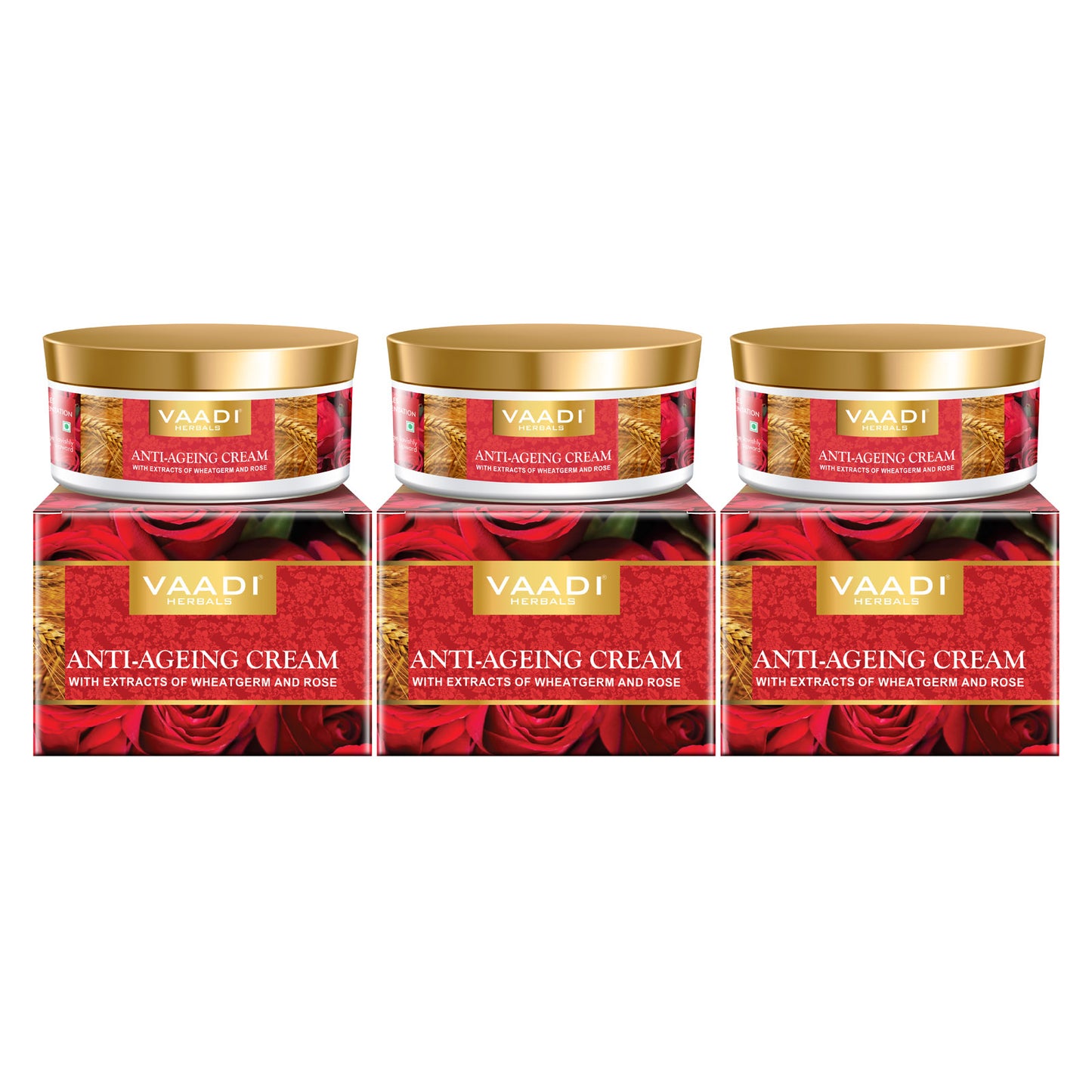 Anti Ageing Cream with Almond, Wheatgerm - Boosts Collagen & Delays Wrinkles - Keeps Skin Soft & Youthful (3 x 150 gms / 5.3 oz)