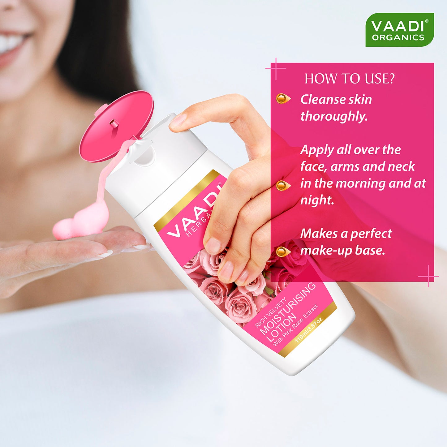 Rich Velvety Moisturising Lotion with Pink Rose Extract - Retains Moisture in Skin - Makes Skin Velvety Soft (3 x 110 ml / 4 fl oz)