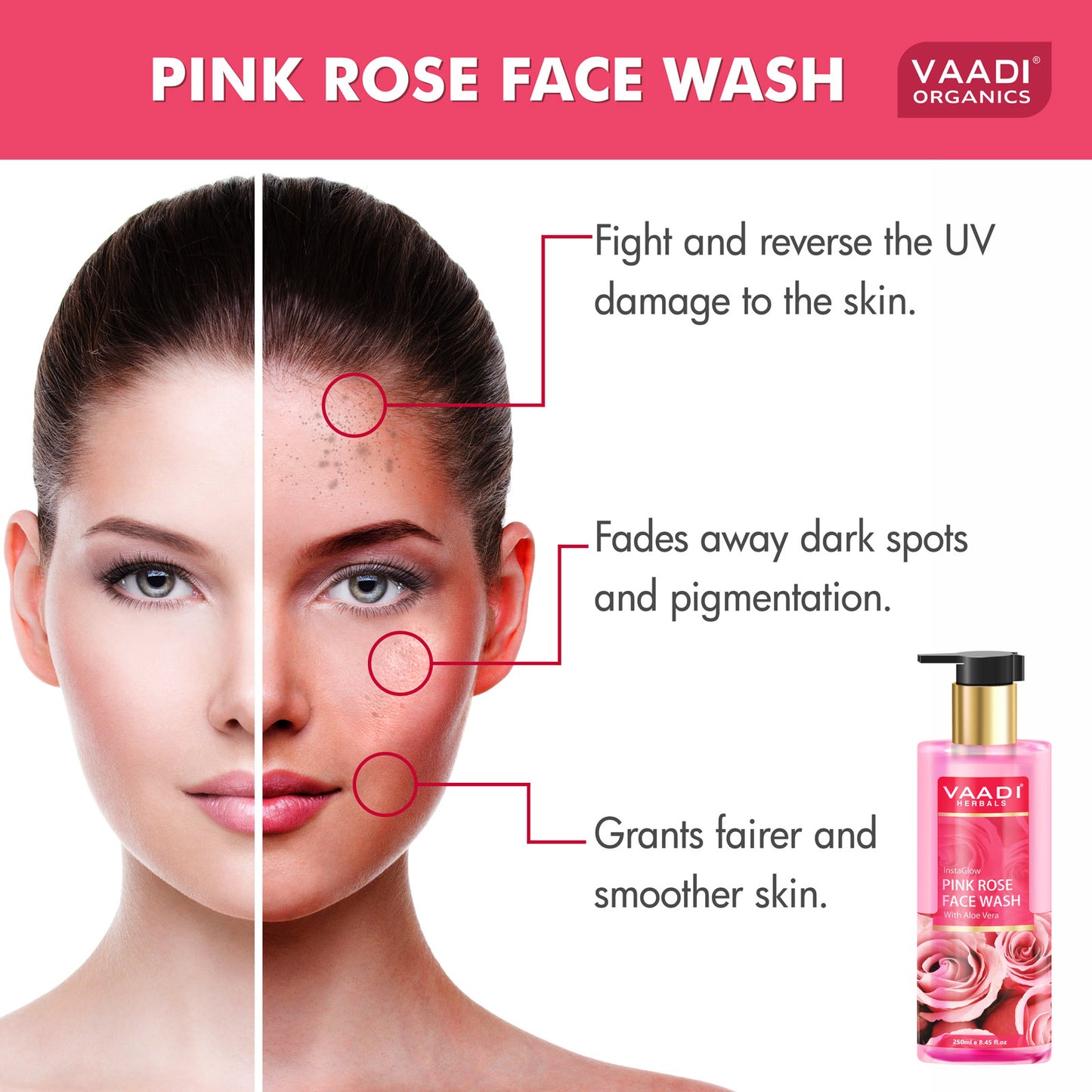 Insta Glow Pink Rose Face wash with Aloe vera extract (250 ml / 8.5 fl oz)