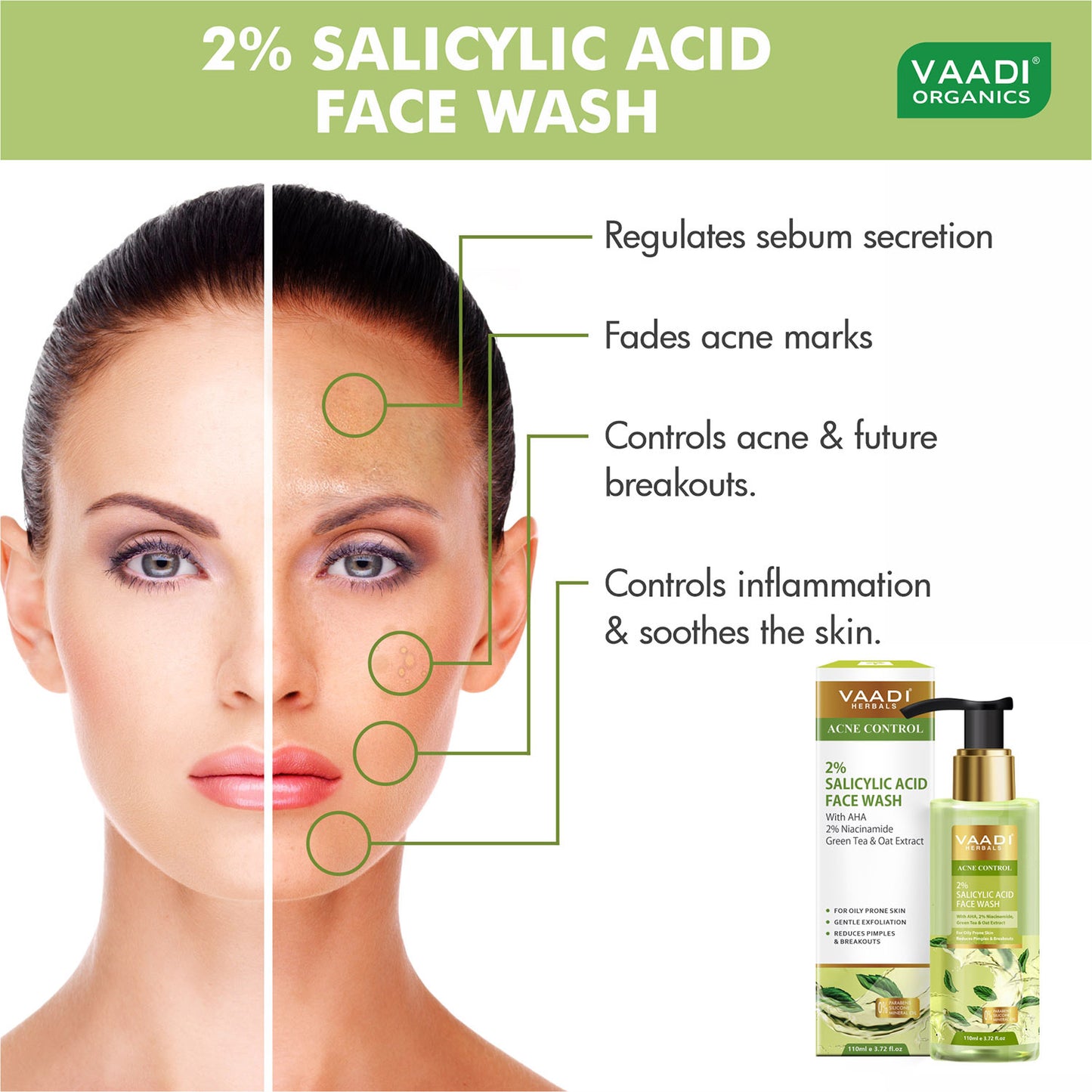 2% Salicylic Acid Face Wash with AHA, Niacinamide| For Oily Skin|Acne Control|Reduces pimples and breakouts| No Parabens, Mineral, Silicone|Face Wash for Women & Men (110 ml)