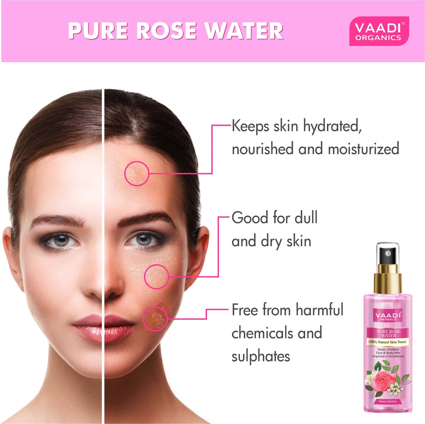 Rose Water - 100% Natural & Pure (3 x 250 ml / 8.5 fl oz)