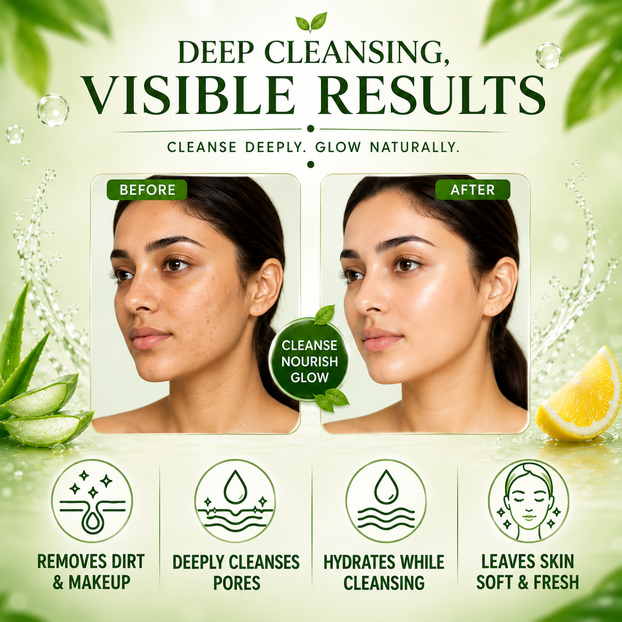 Aloe Vera Deep Pore Cleansing Milk with Lemon Extract - Cleanses & Softens Skin - Locks In Moisture All Day (350 ml/ 12 fl oz)