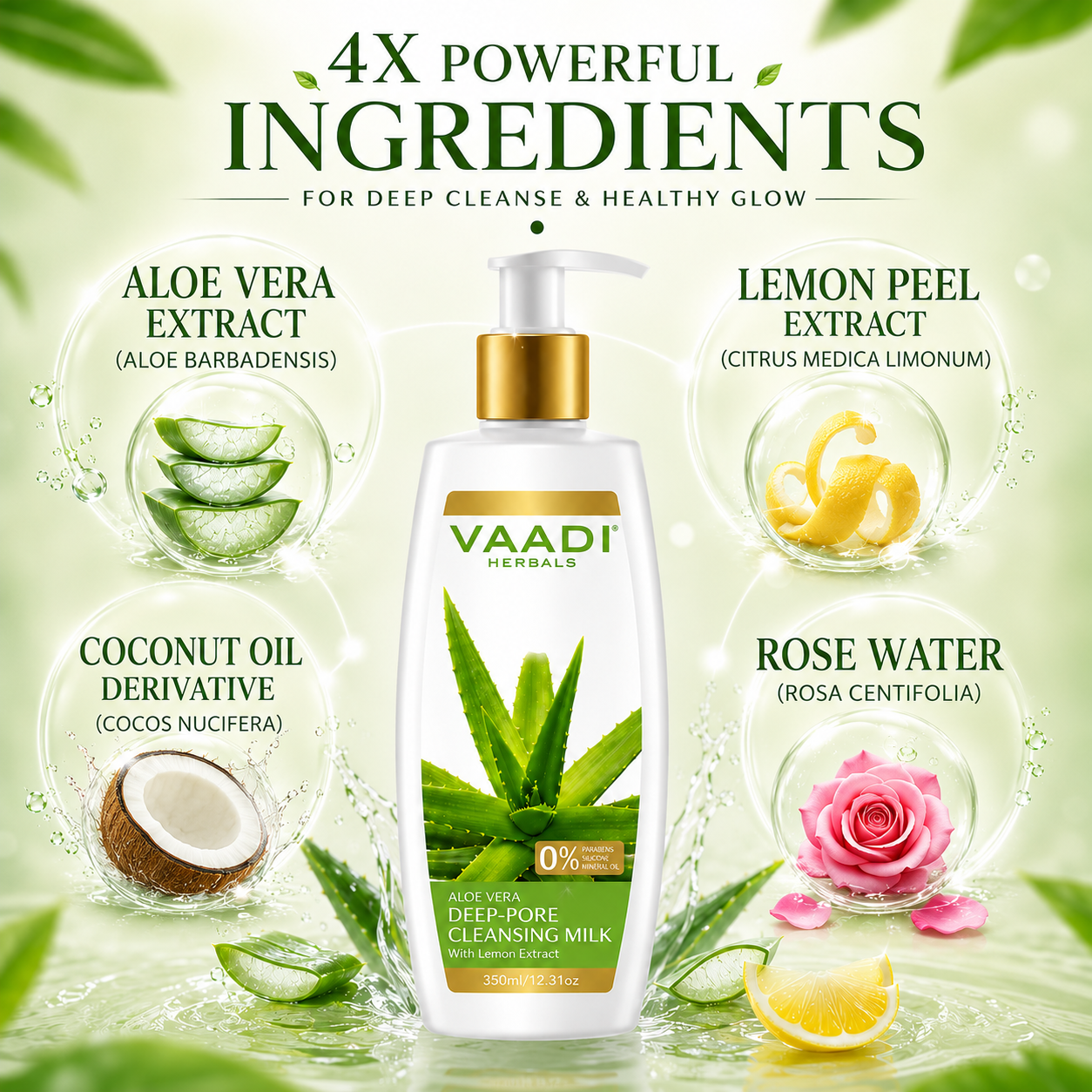 Aloe Vera Deep Pore Cleansing Milk with Lemon Extract - Cleanses & Softens Skin - Locks In Moisture All Day (350 ml/ 12 fl oz)