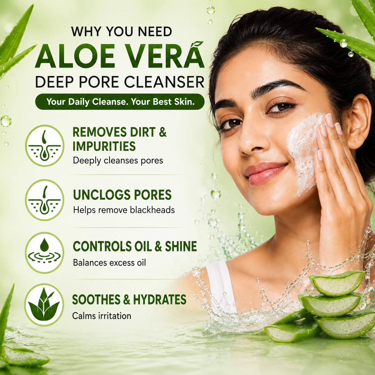Aloe Vera Deep Pore Cleansing Milk with Lemon Extract - Cleanses & Softens Skin - Locks In Moisture All Day (350 ml/ 12 fl oz)