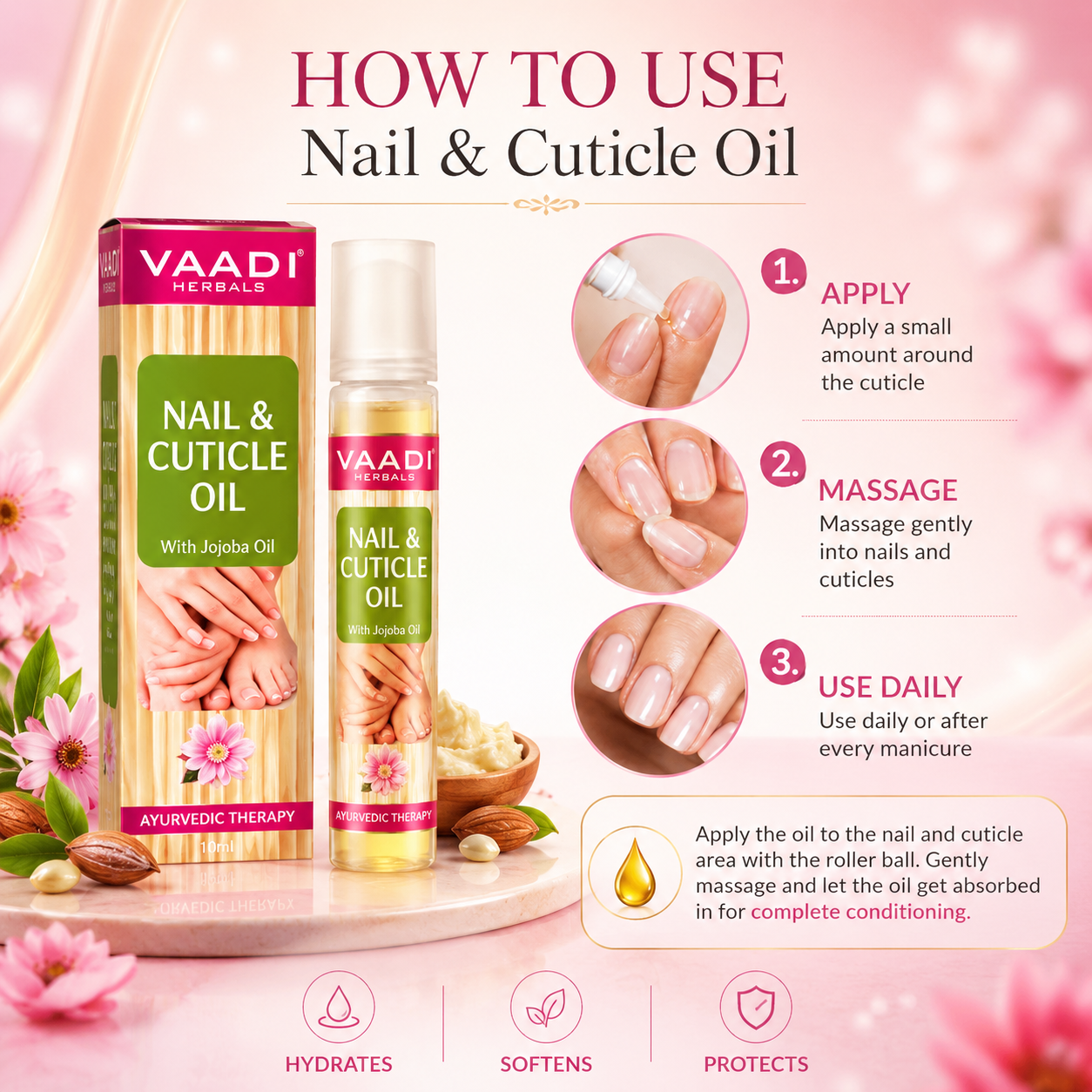 Nail & Cuticle Oil with Jojoba Oil - Heals Redness & Pain - Strengthens Thin & Brittle Nails (10 ml/ 0.4 fl oz)
