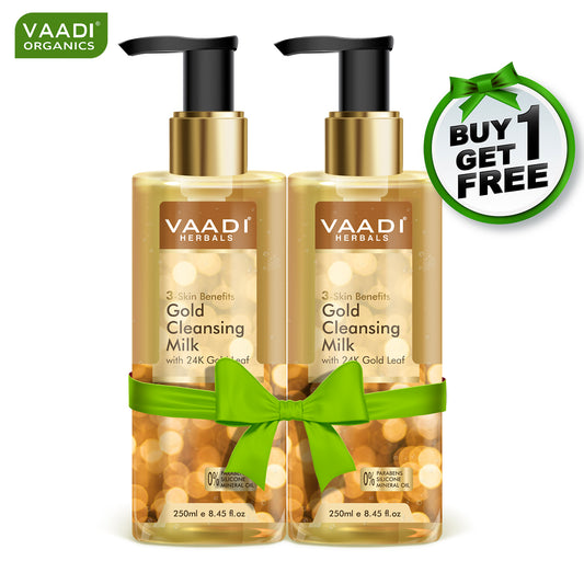 Gold Cleansing Milk with 24k Gold Leaf - 3-skin Benefits (250 ml / 8.5 fl oz ) (Buy 1 Get 1 Free)