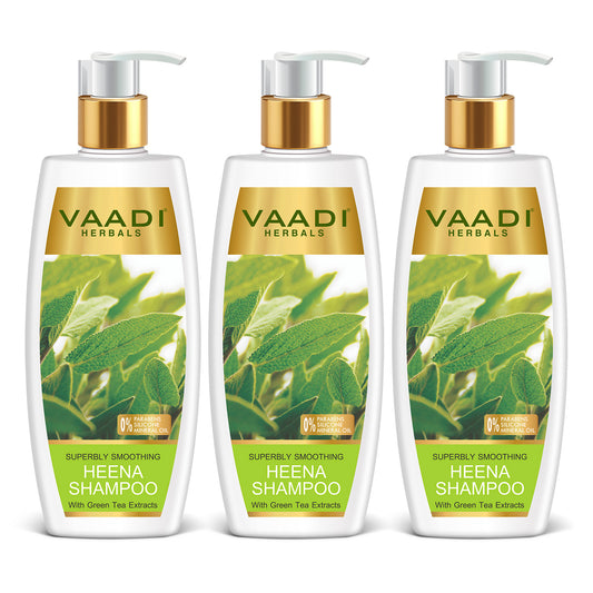 Superbly Smoothing Heena Shampoo with Green Tea Extract - Controls Dry Frizzy Hair - Strengthens Hair (3 x 350 ml/12 fl oz)