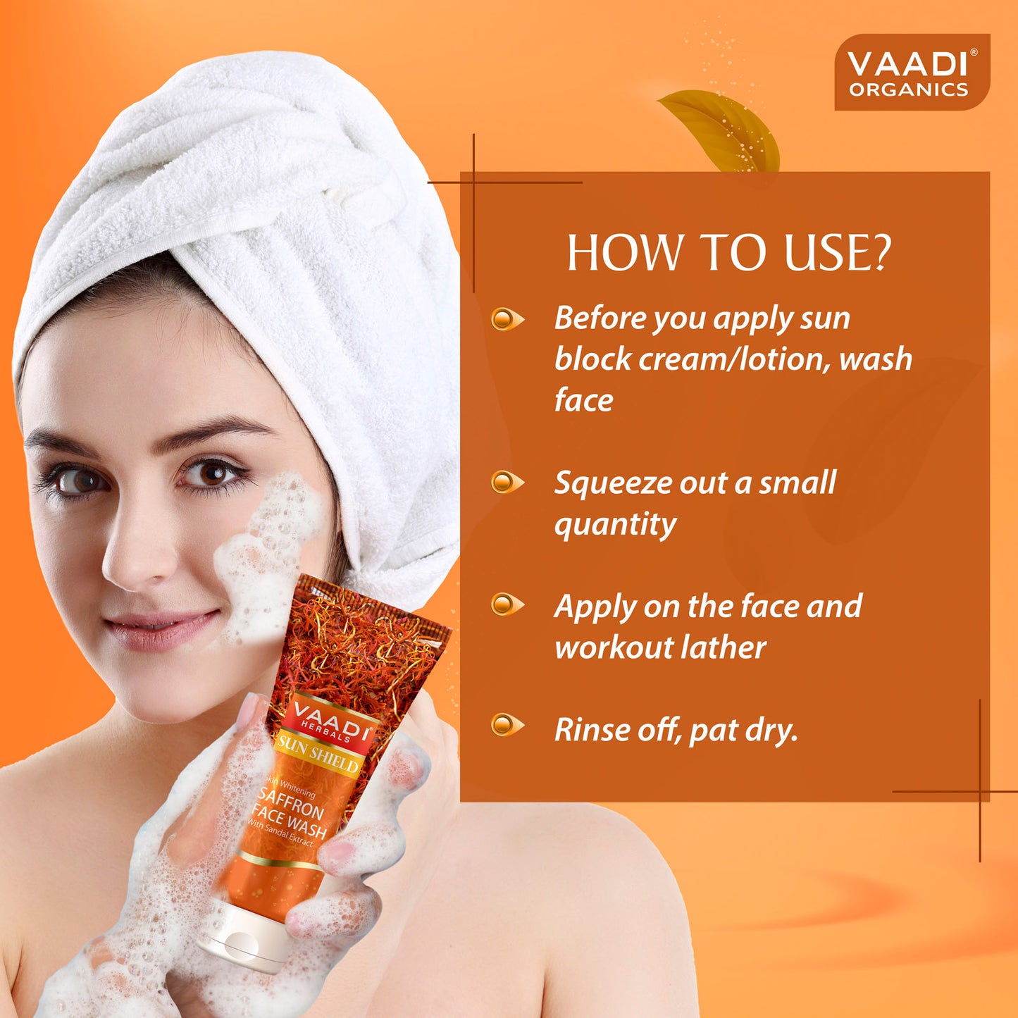 Skin Brightening Organic Saffron Face Wash with Sandalwood - Protects Skin from Sun - Lightens Pigmentation (4 x 60 ml/2.1 fl oz)
