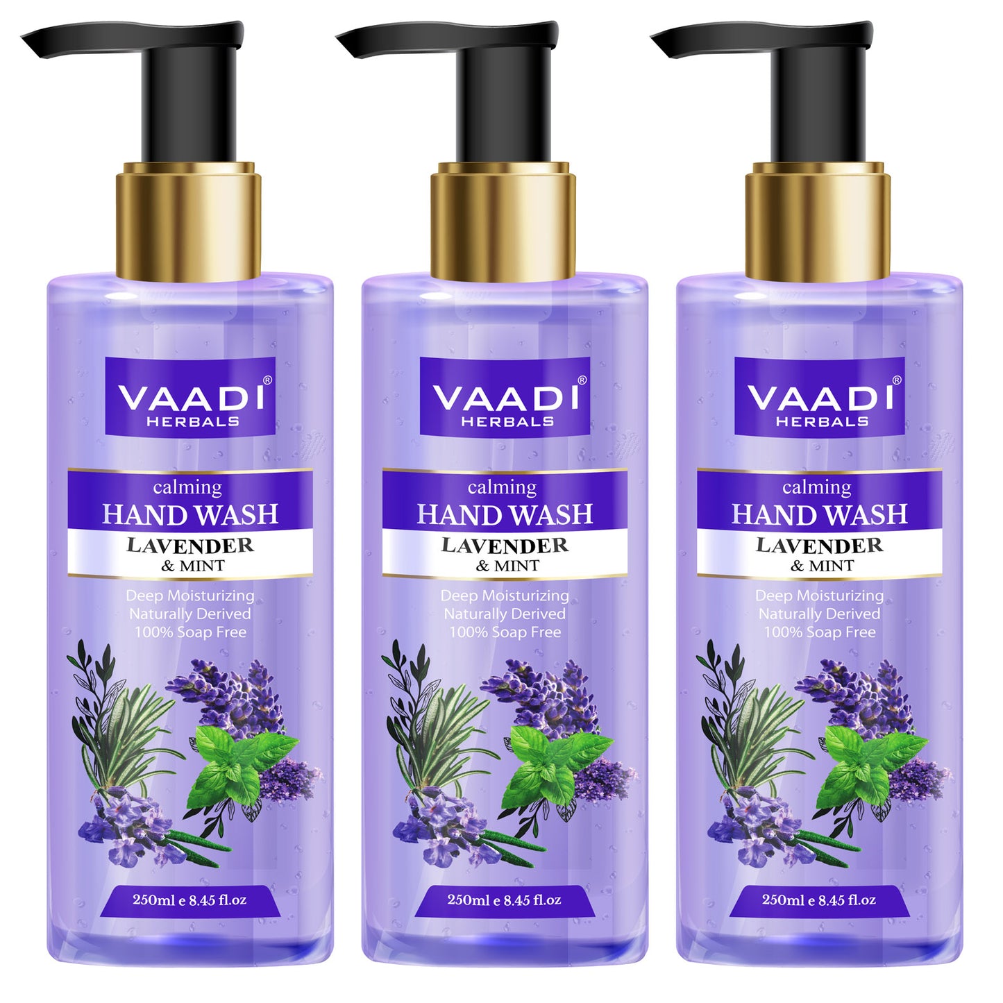 Pack of 3 Calming Organic Lavender & Mint Hand Wash - Deep Moisutirizing (3 x 250 ml / 8.5 fl oz )