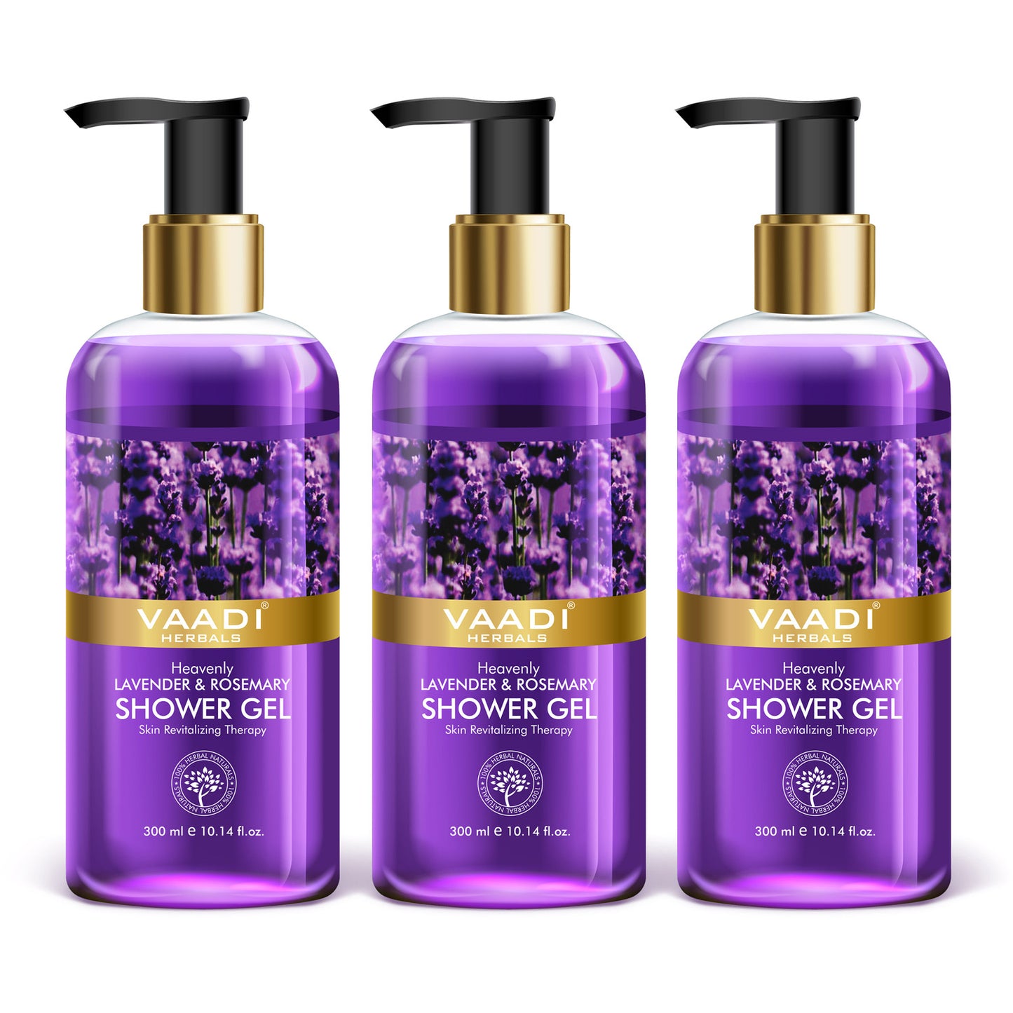 Heavenly Organic Lavender & Rosemary Shower Gel - Skin Rejuvenating Therapy - Relieves Puffiness (3 x 300 ml / 10.2 fl oz)