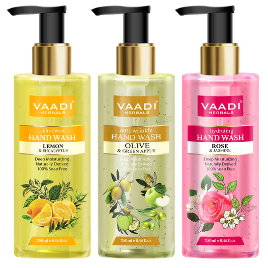 Pack of 3 Luxurious Handwash - Organic Lemon & Eucalyptus, Olive & Green Apple, Rose & Jasmine (3 x 250 ml / 8.5 fl oz )