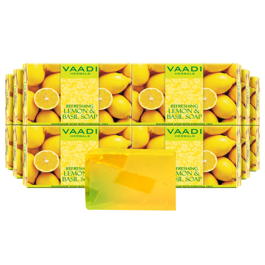 Refreshing Lemon & Basil Soap - Tones & Brightens Skin - Detoxifies Skin Deep (6 x 75 gms / 2.7 oz)