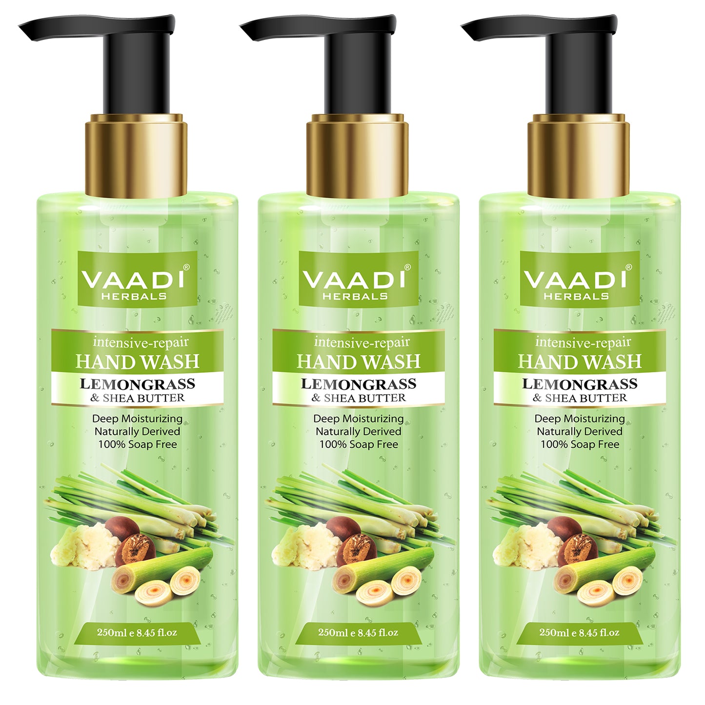 Pack of 3 Intensive-Repair Organic Lemongrass & Shea Butter Hand Wash (3 x 250 ml / 8.5 fl oz )