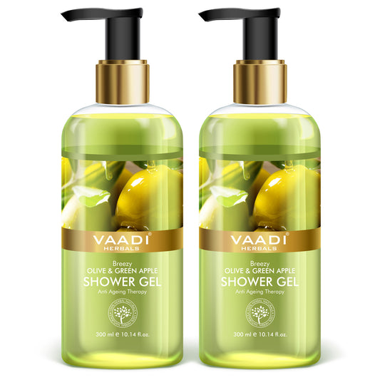 Breezy Organic Olive & Green Apple Shower Gel - Skin Revitalizing Therapy - Moisturises Skin (2 x 300 ml / 10.2 fl oz)