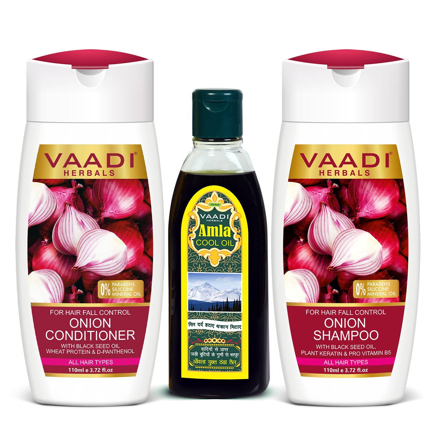 Organic Anti Hair Fall Complete Pack - Onion Shampoo (110 ml), Onion Conditioner (110 ml) & Amla Hair Oil (200 ml)