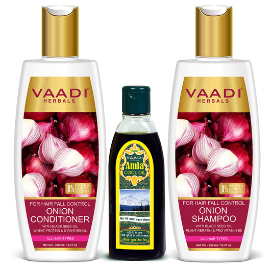 Organic Anti Hair Fall Complete Pack -  Onion Shampoo (350 ml), Onion Conditioner (350 ml) & Amla Hair Oil (200 ml)