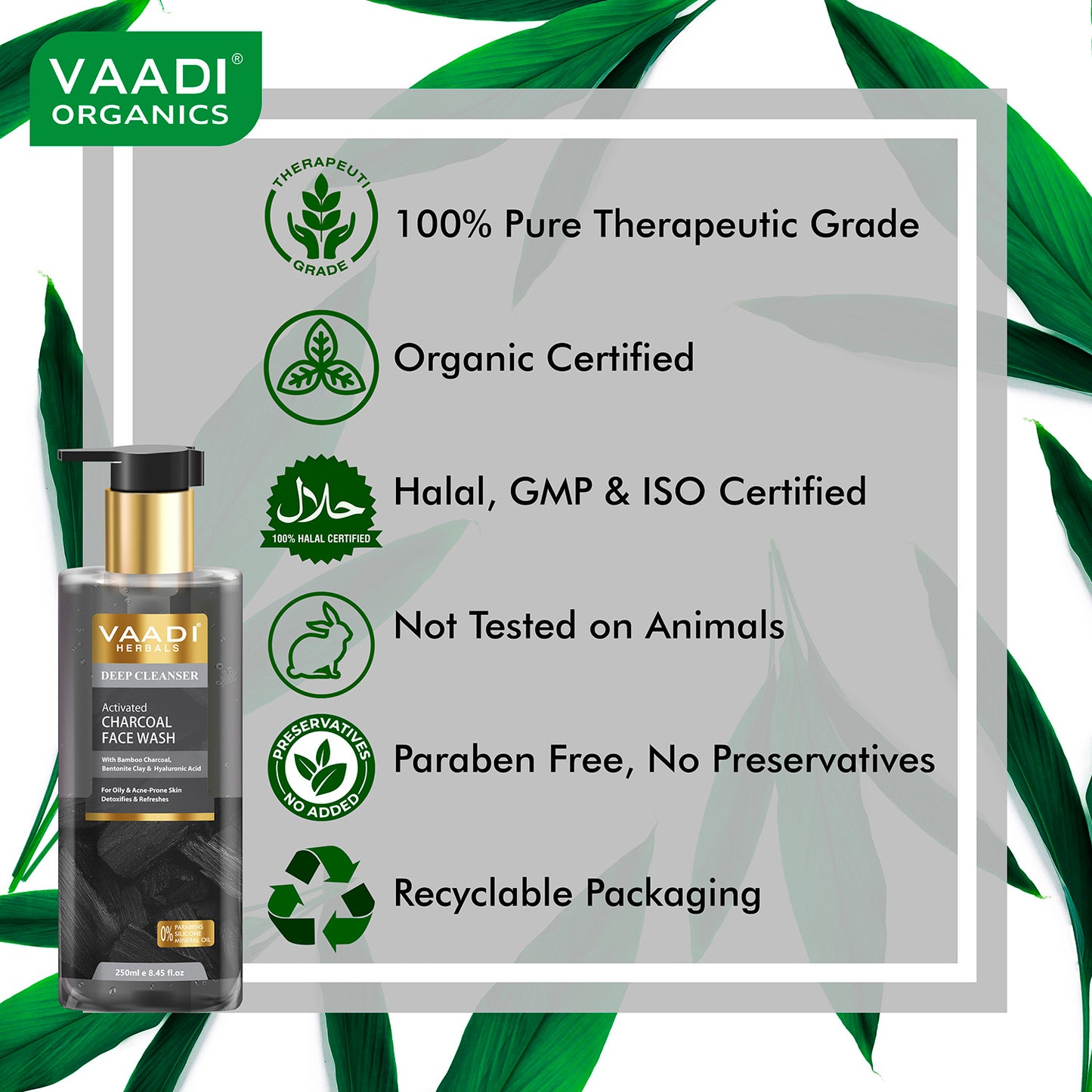Activated Charcoal Face Wash with Tea Tree Oil, Bentonite Clay & Glycolic Acid| For Oily & Acne-Prone Skin| Detoxifies & Refreshes| Deep Purify| No Parabens, Mineral, Silicone| Face Wash for Women & Men ( 250 ml )
