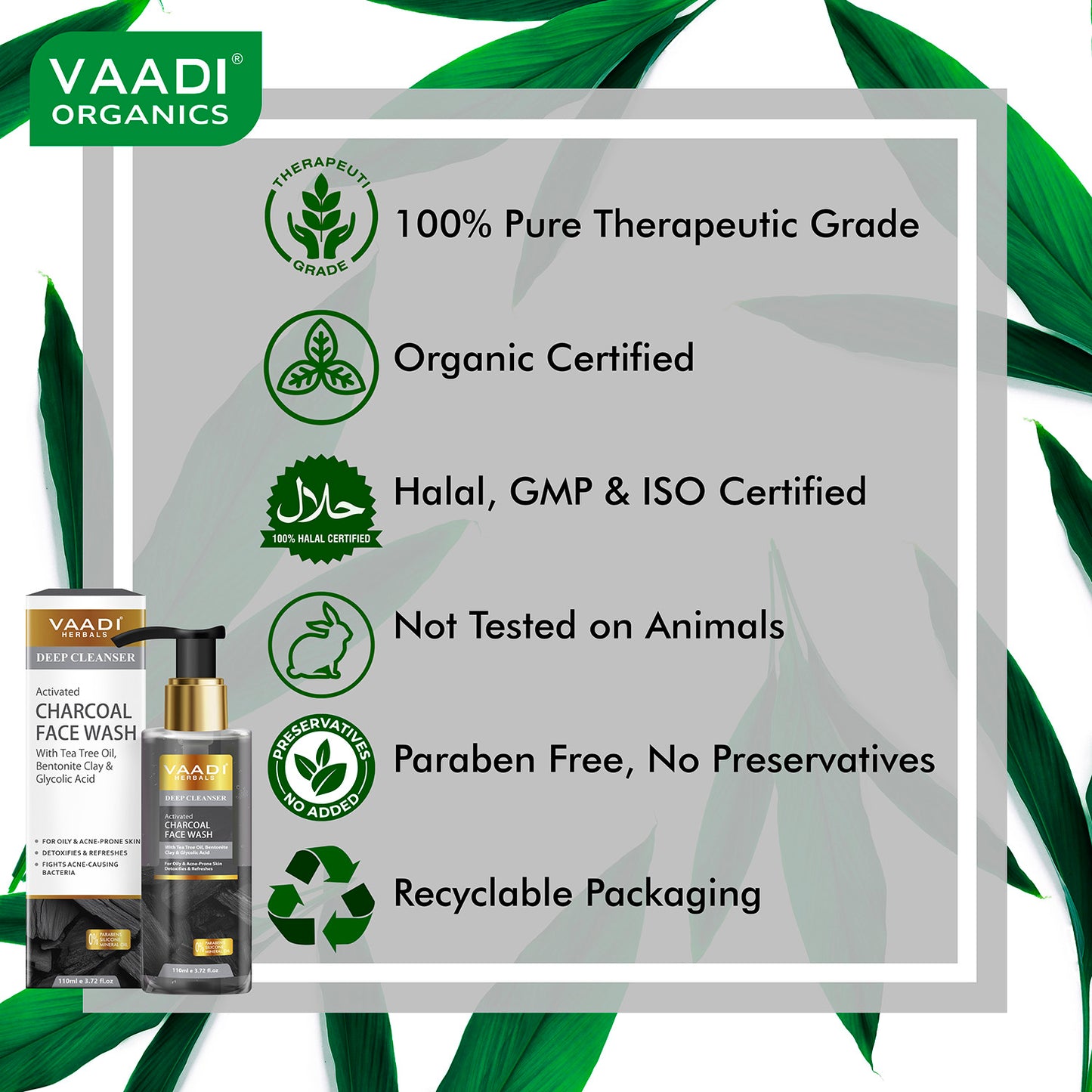 Activated Charcoal Face Wash with Tea Tree Oil, Bentonite Clay & Glycolic Acid| For Oily & Acne-Prone Skin| Detoxifies & Refreshes| Deep Purify| No Parabens, Mineral, Silicon| Face Wash for Women & Men ( 110 ml )