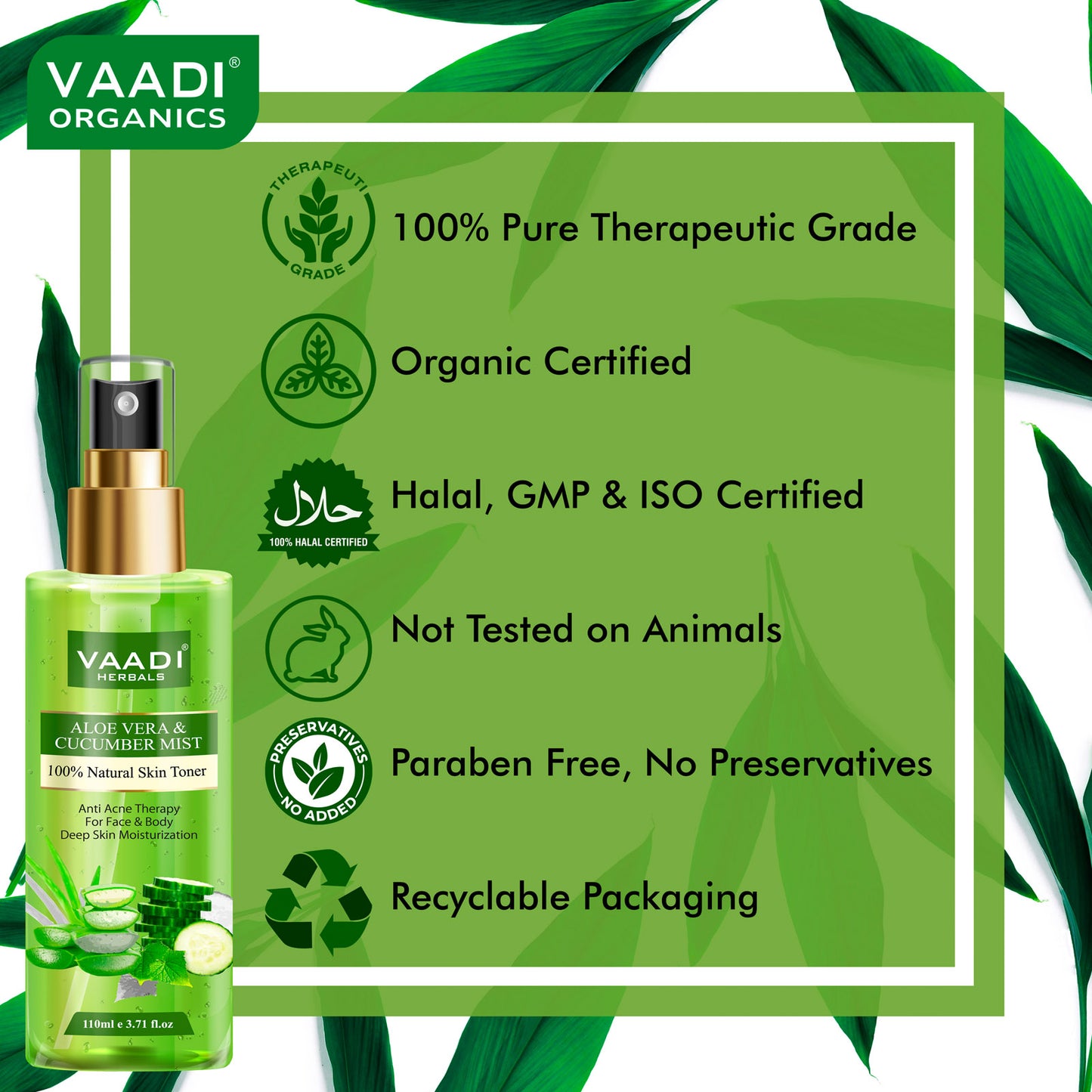 Aloe Vera & Cucumber Mist - 100% Natural Skin Toner (2 x 110 ml / 4 fl oz)