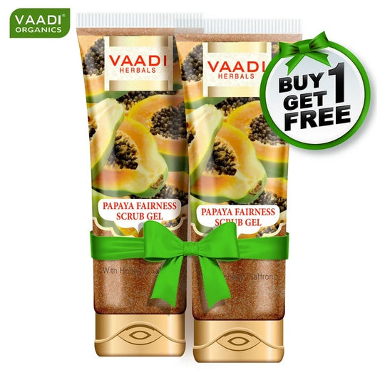 Papaya Fairness Scrub Gel with Honey & Saffron - Lightens Tan - Smoothens Skin Texture - Makes Skin Flawless (110 gms / 4 oz) (Buy 1 Get 1 Free)