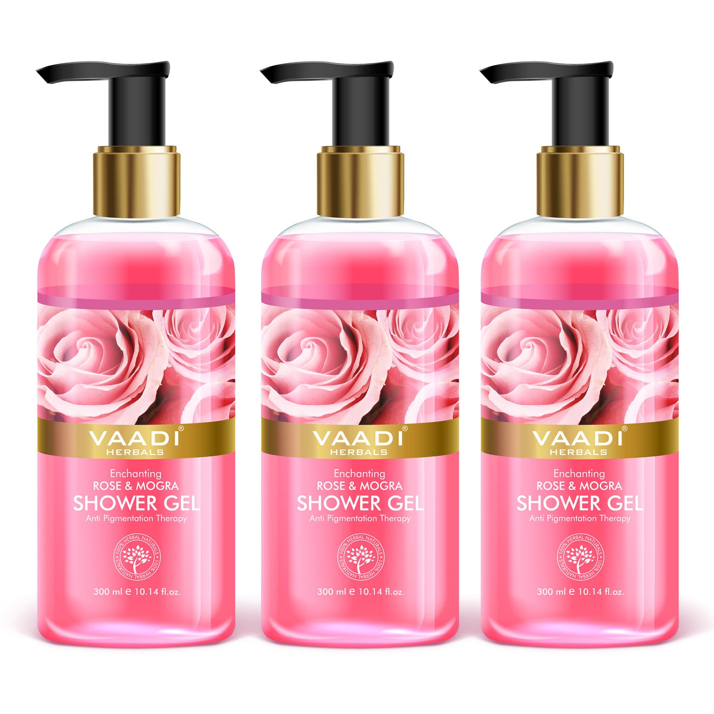 Enchanting Organic Rose & Mogra Shower Gel - Skin Brightening Therapy - Reduce Spots & Patches (3 x 300 ml / 10.2 fl oz)