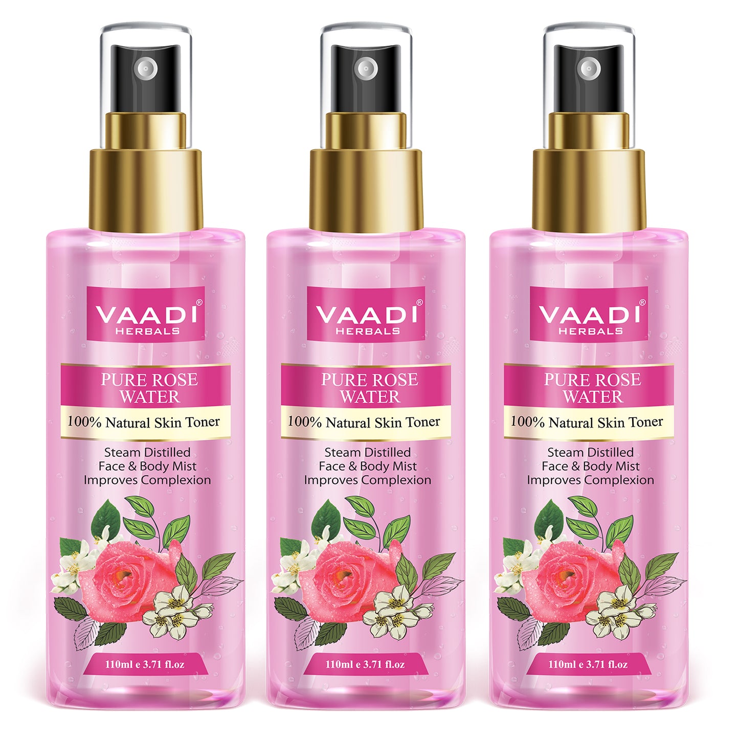 Rose Water - 100% Natural & Pure (3 x 110 ml / 4 fl oz)