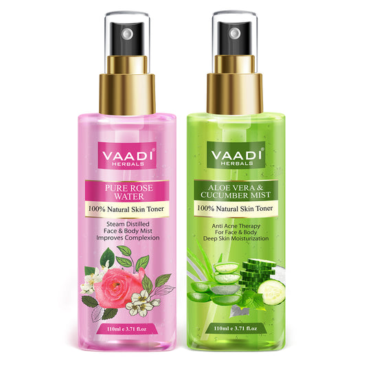 Pack of 2 - Rose Water & Aloe Vera Cucumber Mist - 100% Natural & Pure (2 x 110 ml / 4 fl oz)