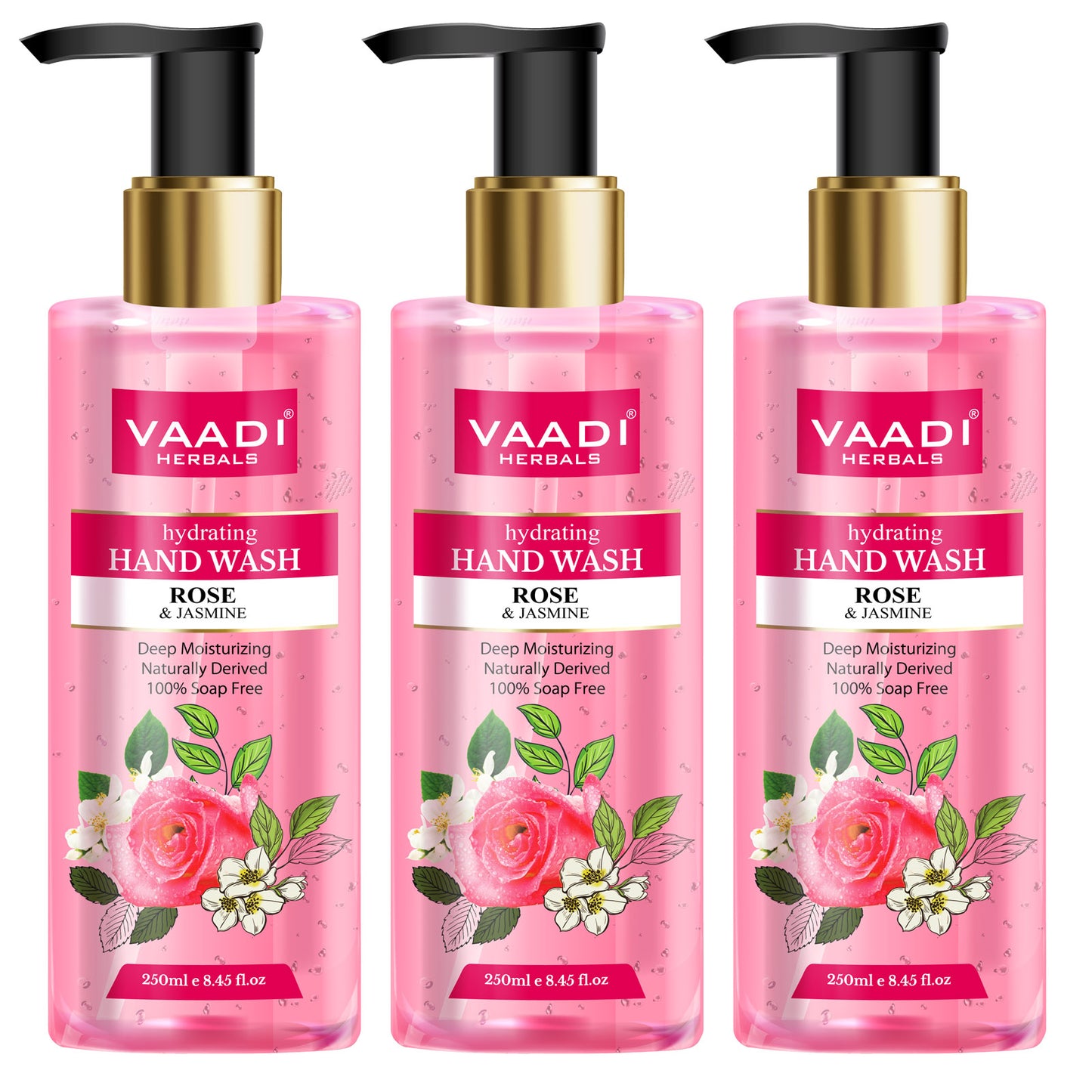 Pack of 3 Hydrating Organic Rose & Jasmine Hand Wash (3 x 250 ml / 8.5 fl oz )