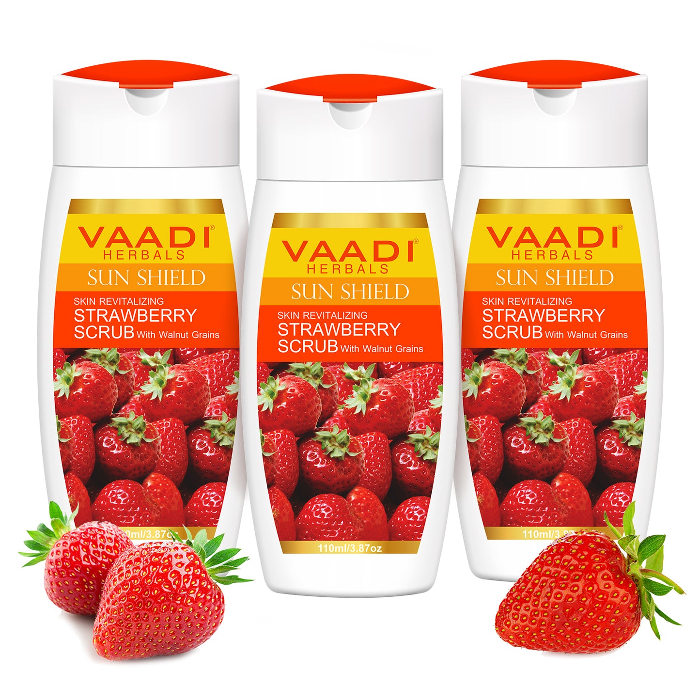 Strawberry Scrub Moisturising Lotion with Walnut Grains- Lightens Skin Tone - Reduces Pigmentation - Removes Dead Cells (3 x 110 ml/ 4 fl oz)