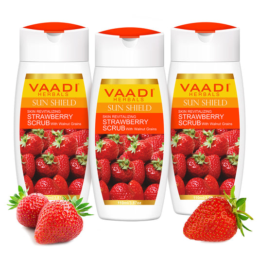 Strawberry Scrub Moisturising Lotion with Walnut Grains- Lightens Skin Tone - Reduces Pigmentation - Removes Dead Cells (3 x 110 ml/ 4 fl oz)