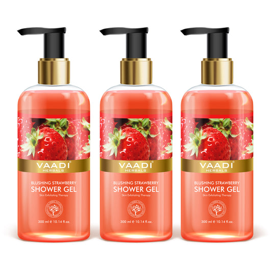 Blushing Organic Strawberry Shower Gel - Skin Firming Therapy - Enhances Collagen (3 x 300 ml / 10.2 fl oz)