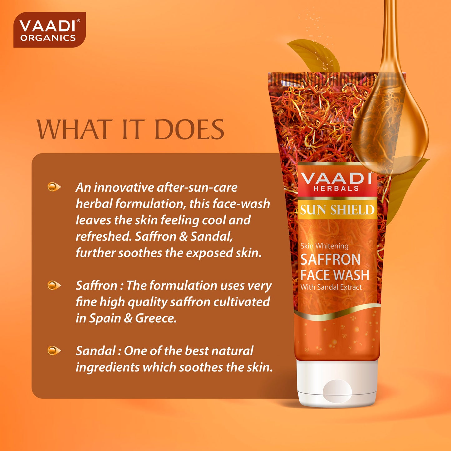 Skin Brightening Organic Saffron Face Wash with Sandalwood - Protects Skin from Sun - Lightens Pigmentation (4 x 60 ml/2.1 fl oz)