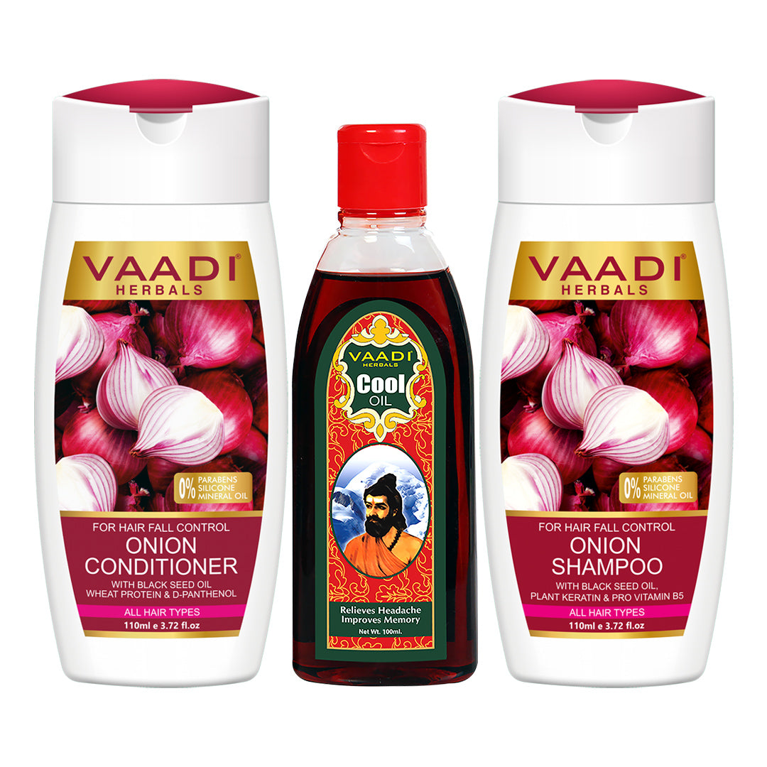 Anti Hair Fall Complete Pack - Onion Shampoo (110 ml), Onion Conditioner (110 ml) & Triphla Hair Oil (100 ml)