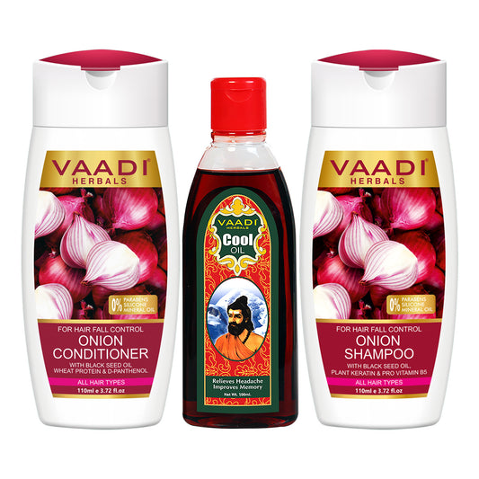 Anti Hair Fall Complete Pack - Onion Shampoo (110 ml), Onion Conditioner (110 ml) & Triphla Hair Oil (100 ml)