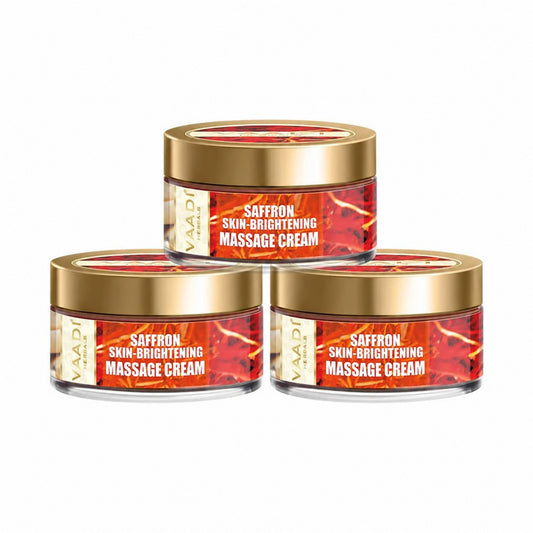 Pack of 3 Saffron Skin Brightening Massage Cream with Basil Oil & Shea Butter - Improves Complexion - Reduces Puffiness, Marks & Spots (3 x 50 gms/2 oz)