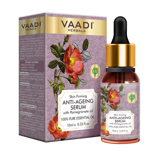 Organic Vitamin E Anti Ageing Serum with Pomegranate Oil - Reduces Fine Lines, Lightens Wrinkles & Brightens Complexion (10 ml/ 0.33 oz)