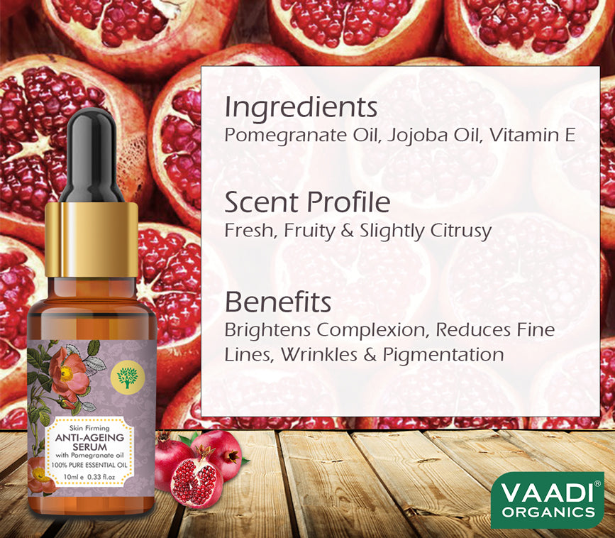 Organic Vitamin E Anti Ageing Serum with Pomegranate Oil - Reduces Fine Lines, Lightens Wrinkles & Brightens Complexion (10 ml/ 0.33 oz)