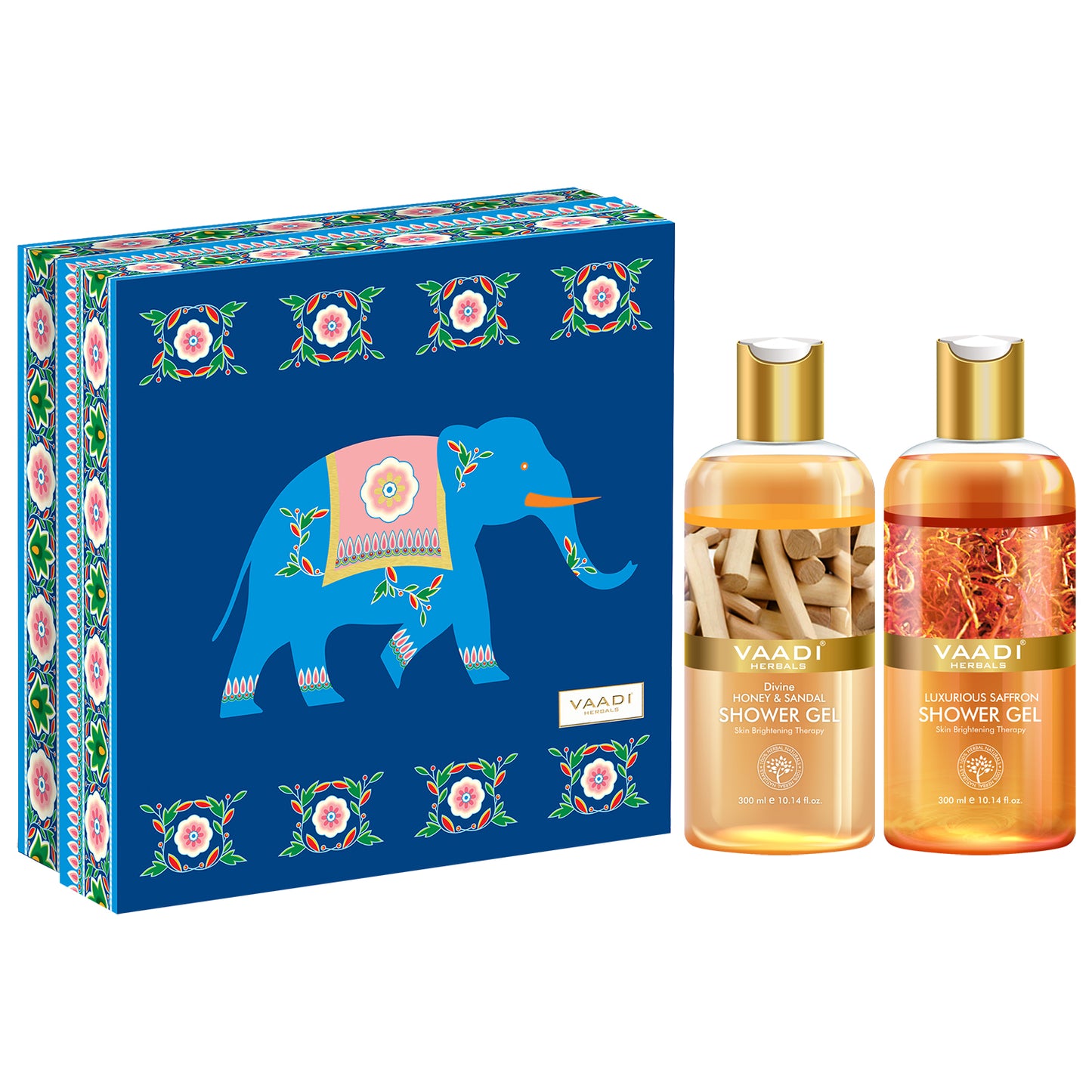 Royal India Shower Gels Gift Box - Luxurious Saffron 300 ml & Divine Honey & Sandal 300 ml ( 300 ml x 2 )